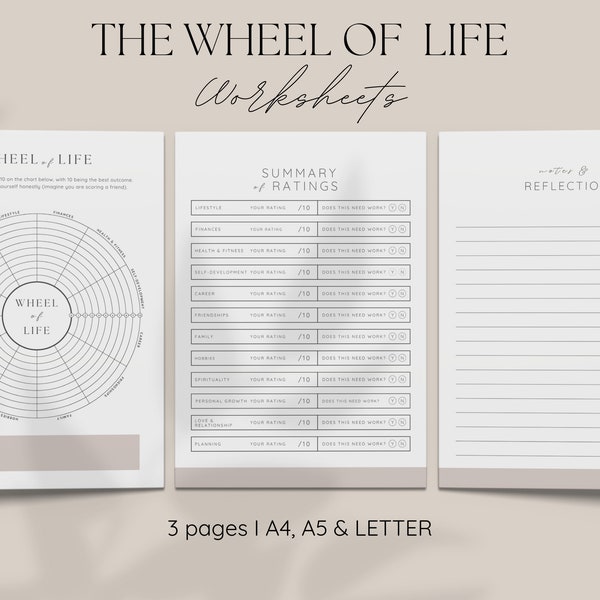 Wheel of Life Worksheets Printable Wheel of Life Kit Editable Goals Planner Life Balance Wheel Life Goals Self-Reflection