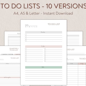 To Do Lists, Task Sheet, Printable & Editable Templates PDF, A4 A5 Letter, Instant Download