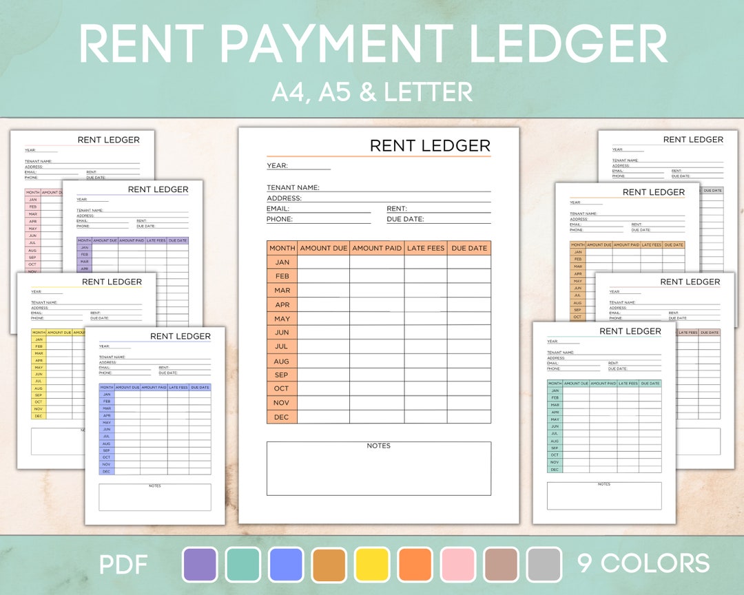 Printable Rent Payment Ledger, Printable Rent Payment Log, Rental Payment Sheet, Monthly Rent