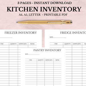 Kitchen Inventory Printable and Editable, Pantry, Fridge and Freezer list trackers, Food Log, A4 A5 Letter PDF