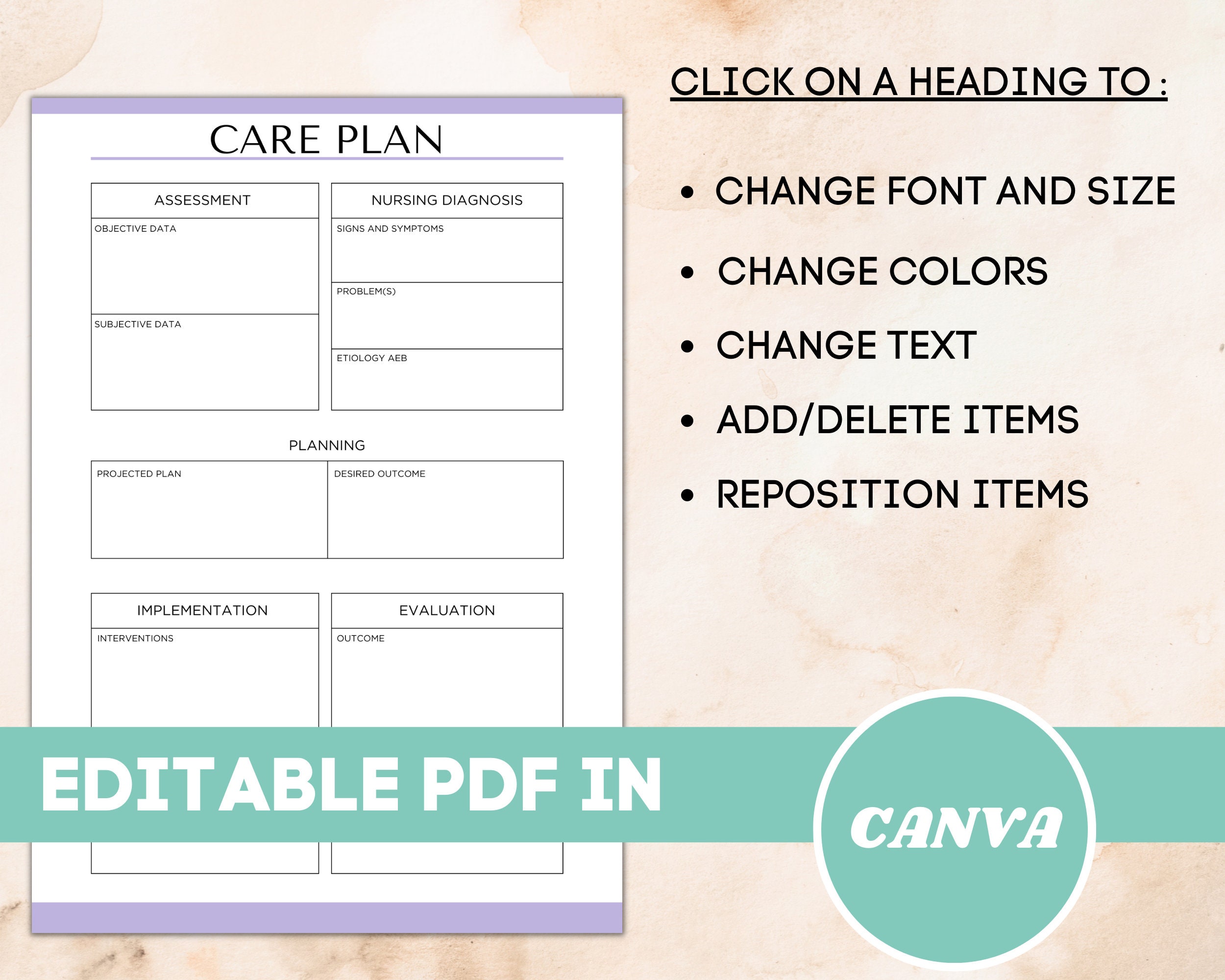 Editable and Printable Nursing Care Plan, Nursing Student Care Plan ...