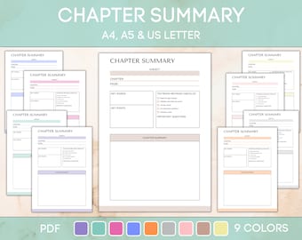 Chapter Summary Printable, Editable Revision Sheet, A4 Bullet Journal, PDF Instant Download