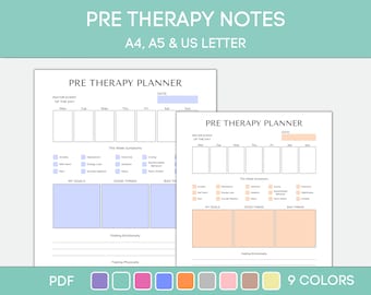 Notas pré-terapia para impressão, planejador de sessão editável, ferramenta de terapia, visão geral da terapia, metas da sessão de terapia, download instantâneo em PDF