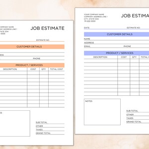 Printable Job Estimate Form, Business Job Estimate, Simple Job Estimate ...