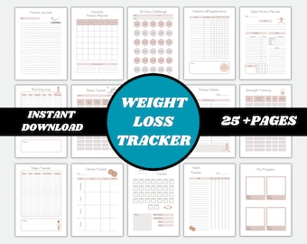 Weight Loss Tracker, Fitness Bundle, Workout Planner Fitness Journal, Wellness, Health Goal, Meal Planner, Self Care, Habit Tracker, PDF