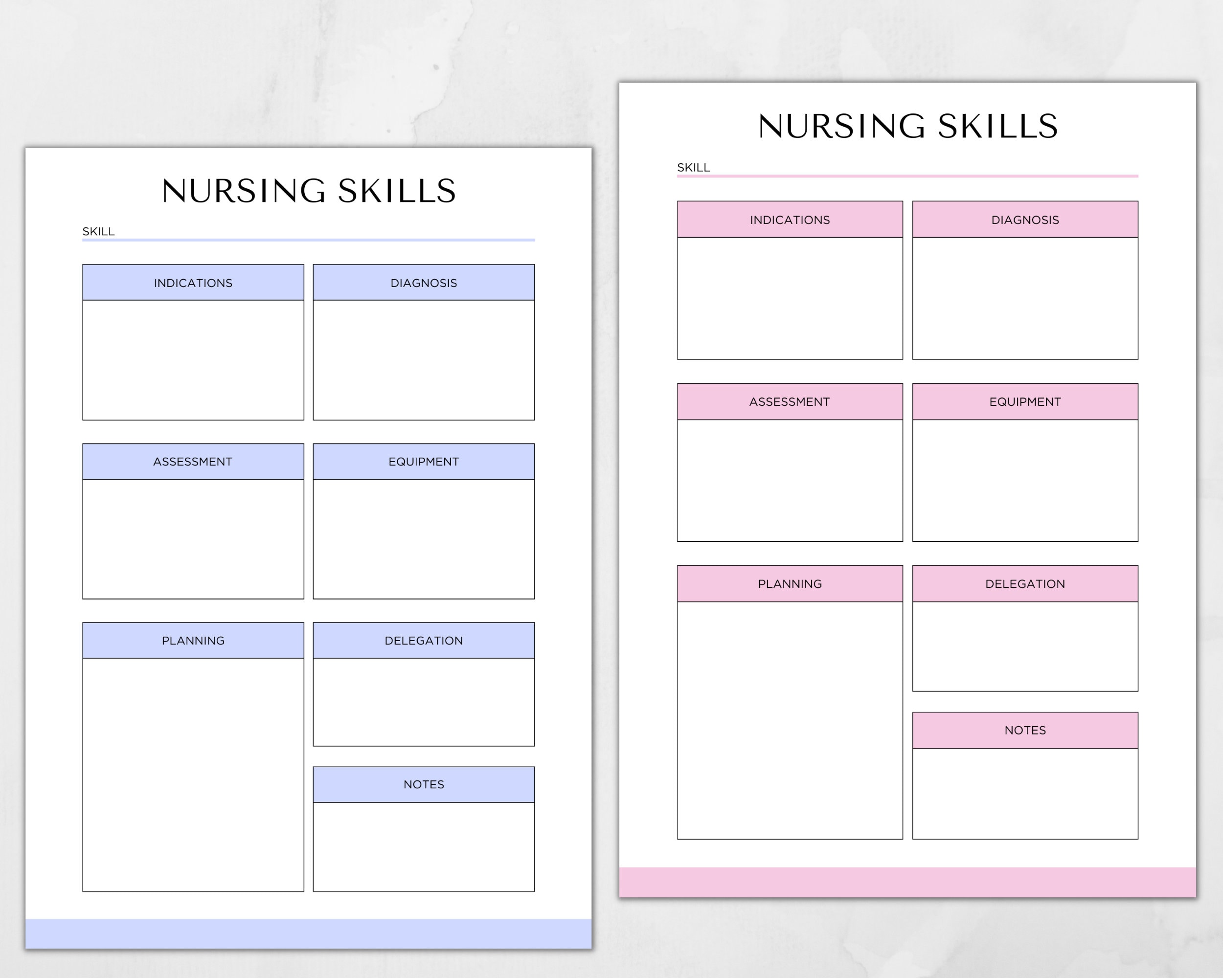 Printable Nursing Skills Template, Nursing Student Notes, Nursing ...