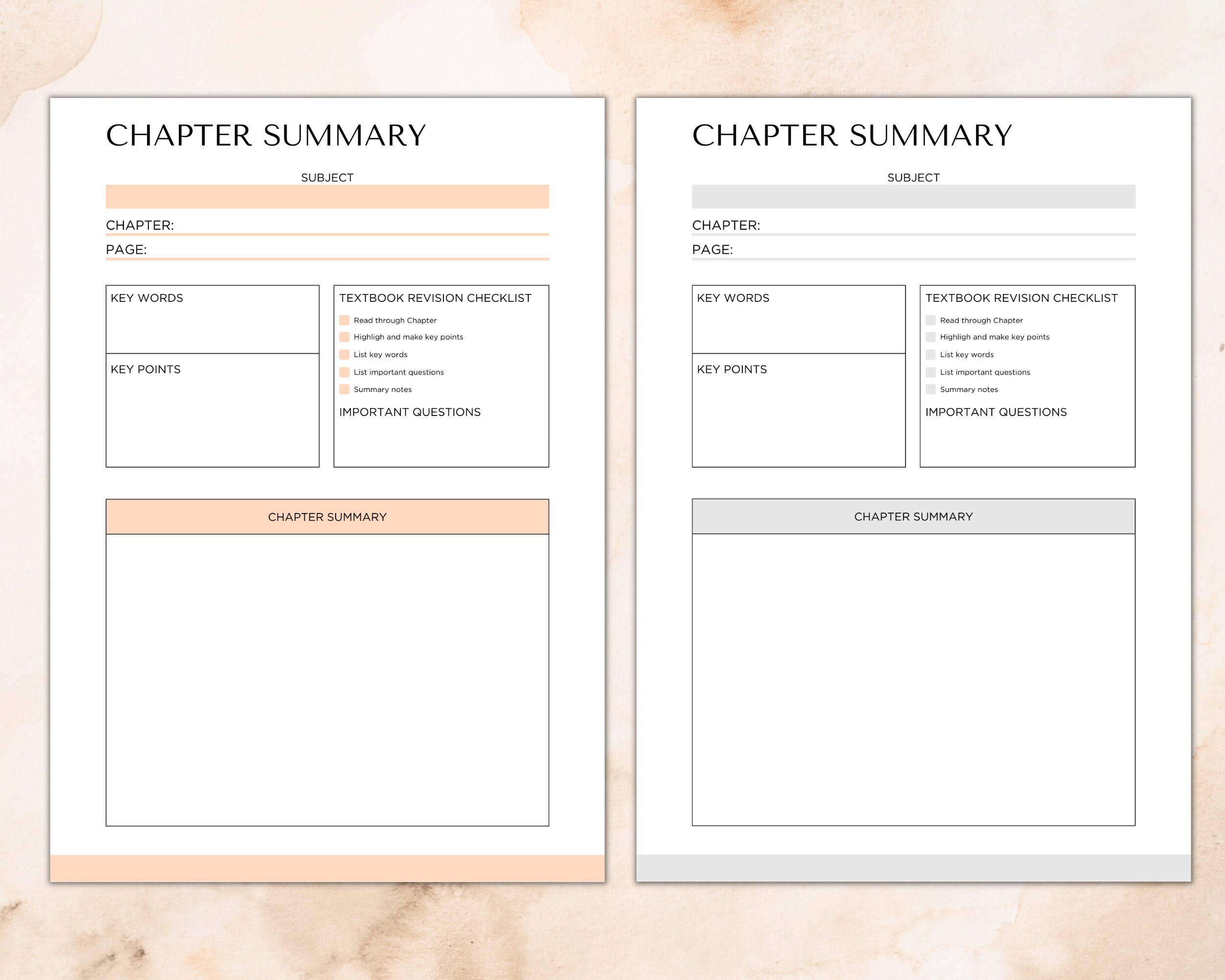 A4 Pdf Chapter Designs Chapter Summary Printable, Editable Revision Sheet, A4 Bullet Journal ...