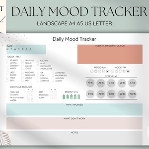 Daily Mood Tracker Printable Mood Track Emotion Tracker Mood Journal Mental health Tracker Anxiety Tracker Self Care Diary A4 A5 Letter