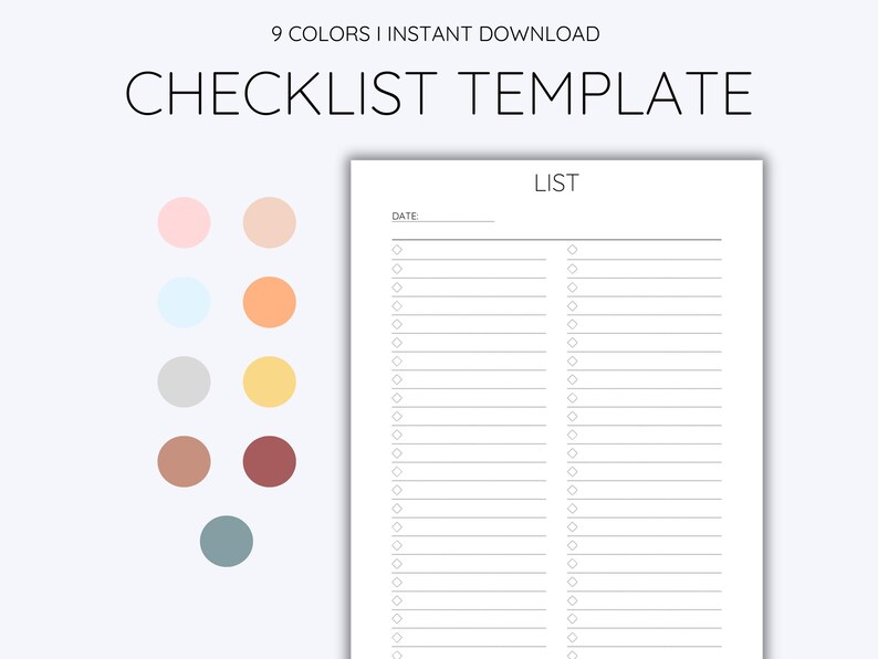 Blank Checklist Template, Printable Planner Tool, To-do List ...