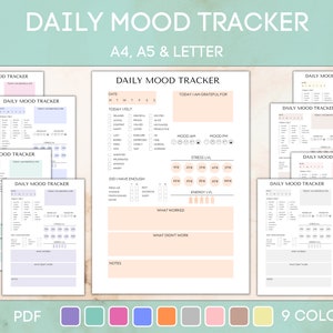 Daily Mood Tracker, Printable Mood Track, Emotion tracker, Mood Journal, Mental health tracker, Anxiety Tracker, A4 A5 Letter PDF
