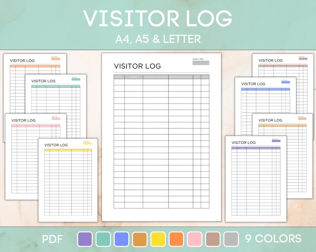 Printable Visitor Log, Visitor Log Sheet, Visitor Logbook, Visitor