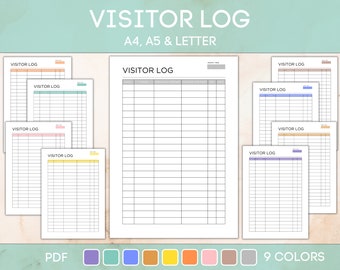 Printable Visitor Log, Visitor Log Sheet, Visitor Logbook, Visitor Tracker Template, A4 A5 Letter, Instant Download PDF