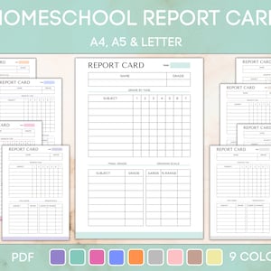 Plantilla de boleta de calificaciones de educación en el hogar, hoja de boleta de calificaciones de educación en el hogar, imprimible y editable, descarga instantánea en formato PDF