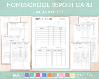 Homeschool Report Card Template, Homeschool Grade Card Sheet, Printable and Editable, PDF Instant Download