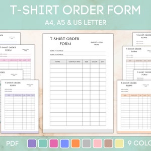T-Shirt Order Form Editable, Printable Shirt Order Form, Editable Small Business Order Forms, Business Printables PDF