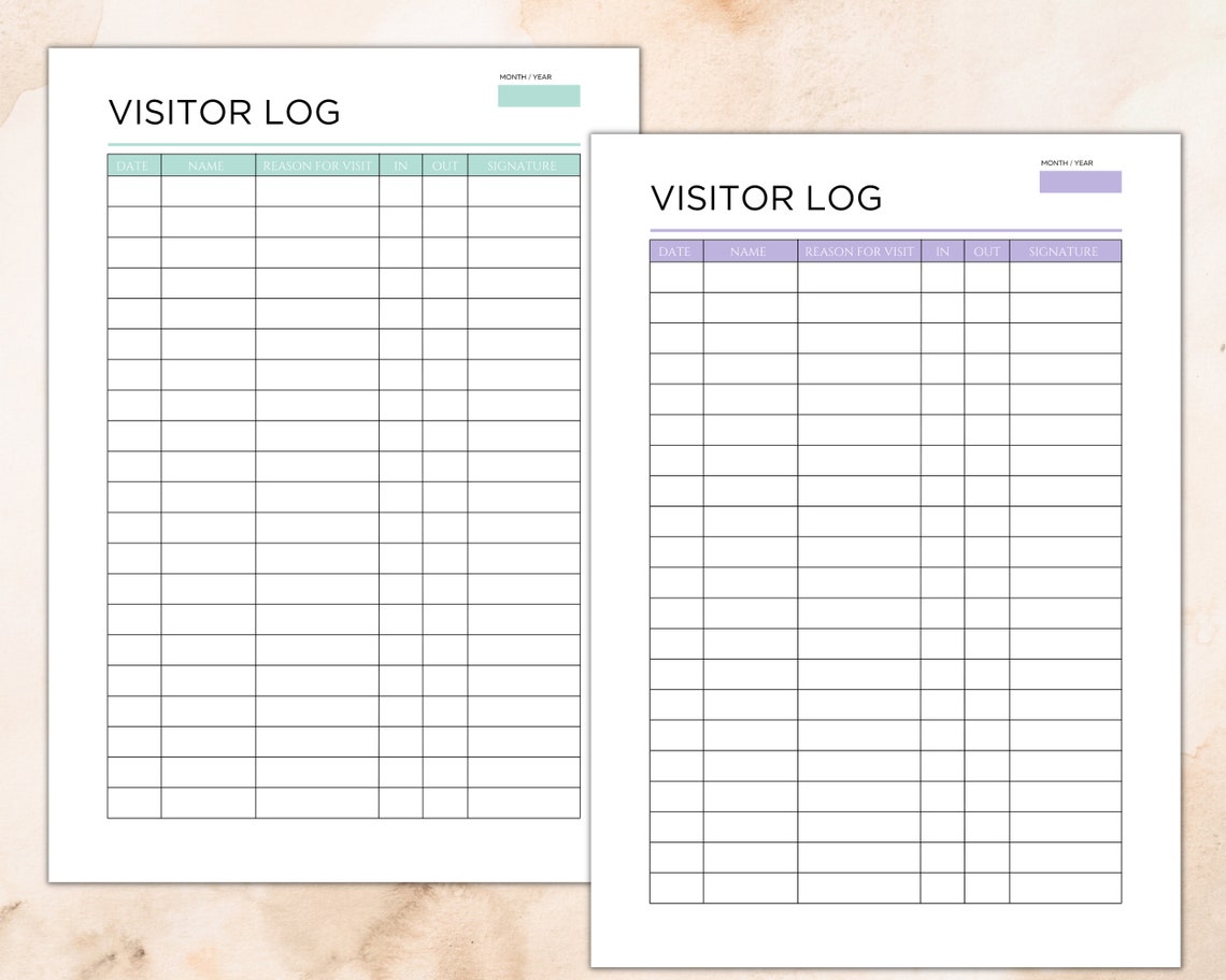 Printable Visitor Log, Visitor Sign in / Sign Out Sheet, Visitor ...