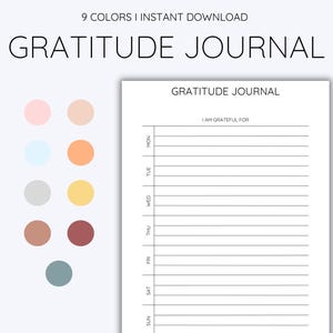 Weekly Gratitude Journal Template with 9 colors, Printable Template, Daily Gratitude Diary, Thankfulness Editable Sheet