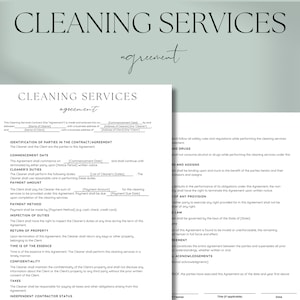 Cleaning Services Agreement Template Editable Cleaning Contract Printable Cleaning Business Agreement Commercial Cleaning Form Canva Sheet