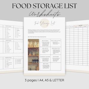 Food Storage List Kitchen Inventory Pantry Organizer Food Checklist Inventory Tracker Grocery List Storage Planner Shopping Template