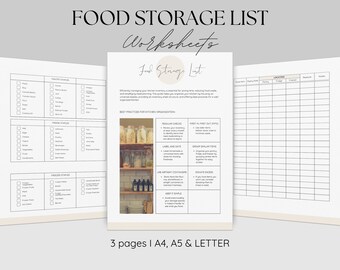 Food Storage List Kitchen Inventory Pantry Organizer Food Checklist Inventory Tracker Grocery List Storage Planner Shopping Template