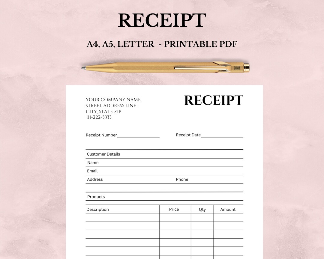 Editable and Printable Receipt Template Canva Template Order - Etsy