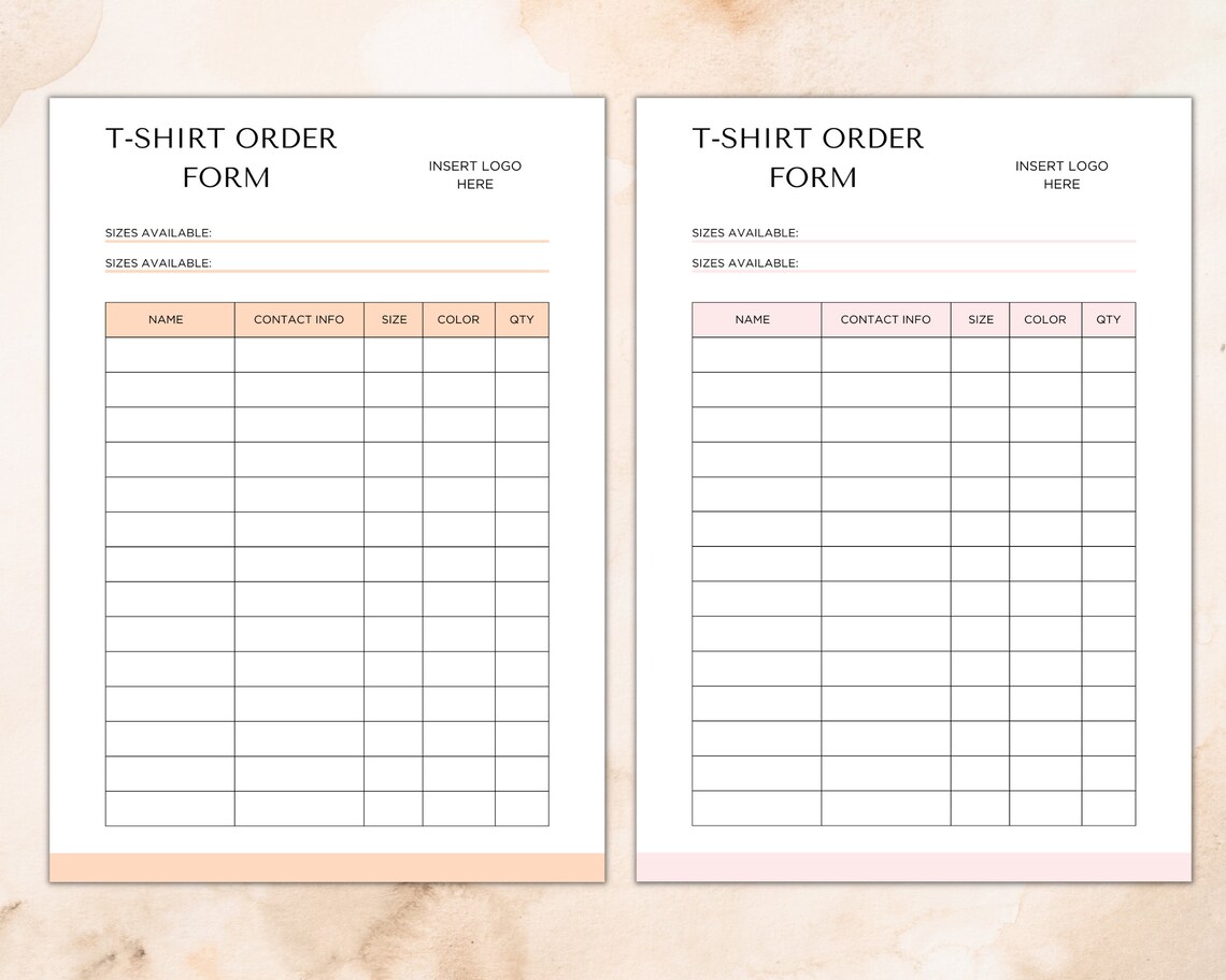 T-shirt Order Form Editable, Printable Shirt Order Form, Editable Small ...