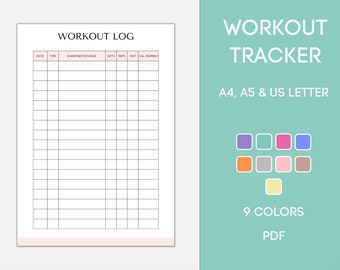 Printable Workout Tracker, Editable Daily Exercise Log, Fitness Journal, Workout Template, Fitness Planner, PDF Instant Download