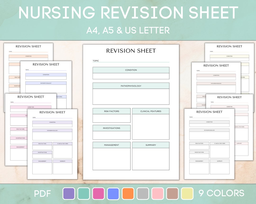 Nursing Student Revision Sheet Printable, Editable Nurse Revision Log