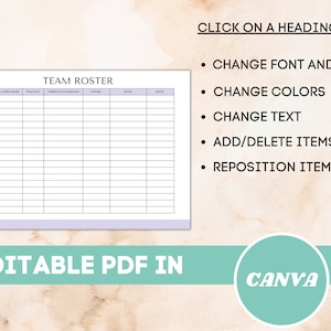 Team Roster Printable, Editable Sports Roster, Printable Soccer Team ...