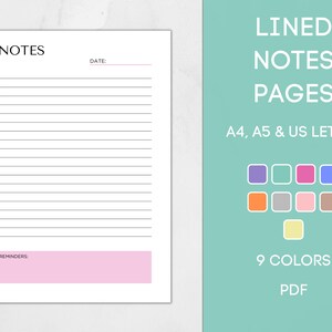 Printable Lined Notes Pages, Editable Lined Paper, Notetaking Pages ...