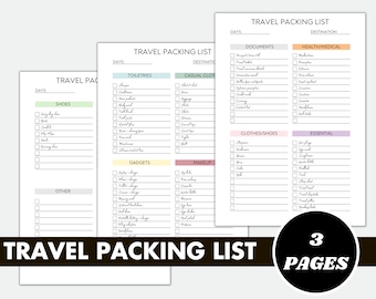 Packing List, EDITABLE, PRINTABLE, Packing List Template, Packing Lists, Vacation Packing List, Packing Checklist, Kids Packing List, PDF