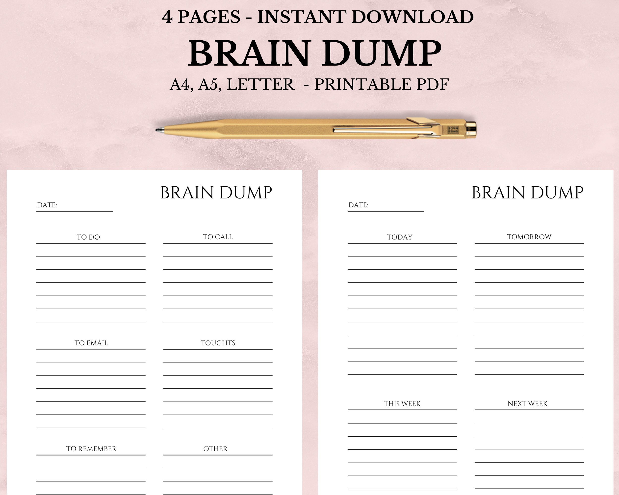 Brain Dump Small Bundle Printable and Editable, Instant Download ...