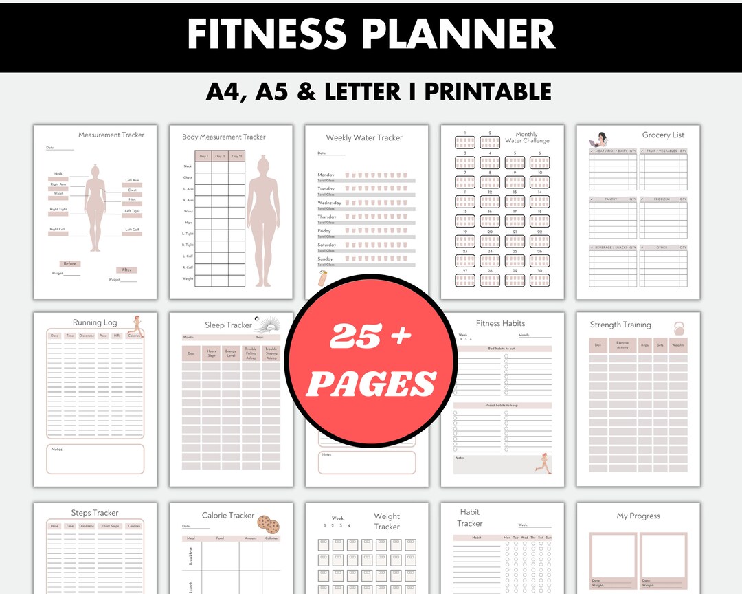 Health and Fitness Planner Bundle, Fitness Journal, Diet, Workout ...