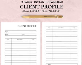Client Profile Printable and Editable, B2B Business, Customer Information Log, Info Sheet or Workflow, A4 A5 Letter PDF