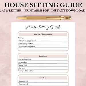 House Sitter Guide Printable and Editable, Sitter Instructions, A4 A5 Letter, PDF Instant download