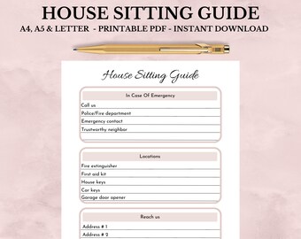 House Sitter Guide Printable and Editable, Sitter Instructions, A4 A5 Letter, PDF Instant download