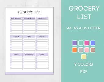 Plantilla de lista de compras imprimible, planificador de compras editable, lista de compras de alimentos, lista de verificación de compras, descarga instantánea en PDF