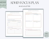 ADHD Focus Plan Worksheets Focus Daily Plan Goal Planner Therapy Focus Tools Productivity ADHD Resources Adult ADHD Journal Self Care
