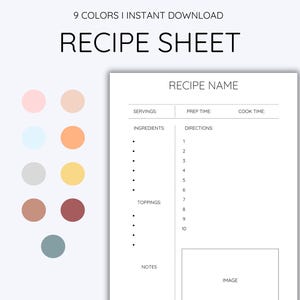 Recipe Sheet Printable, Customizable Meal Planner, Easy Cooking Guide ...