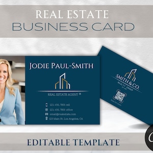 Real Estate Business Card Template, Luxury Business Card Template, Navy blue Business Card, Real Estate Agent, Double-Sided, Editable