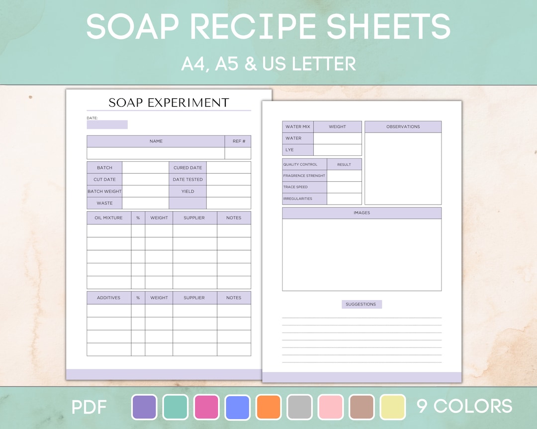 Blank Soap Recipe Sheet Printable, Editable Soap Making Recipe Cards