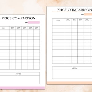 Price Comparison Template, Grocery Price Comparison Sheet, Price Book ...