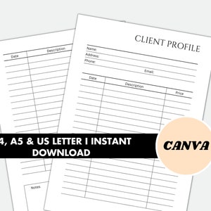 Client Profile Sheet, Customer Information Card, Business Client Profile, B2B Client Information Tracking Sheet, A4 A5 Letter PDF