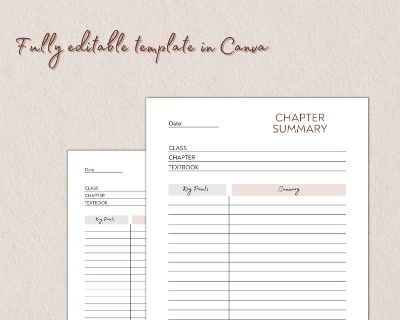 Chapter Summary Sheet for Students, Revision Sheet, Planner Insert, A4 ...