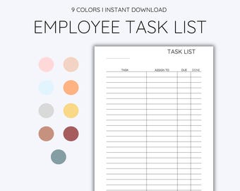 Employee Task List Sheet, Printable PDF, Daily Work Planner and Organizer, Productivity Tracker for Teams and Individuals