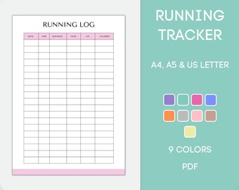Registro de carreras imprimible, diario de carreras editable, hoja de entrenamiento cardiovascular, planificador de salud y fitness, PDF, descarga instantánea