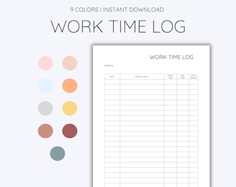 Printable Work Time Log, Activity Tracker, Working Hours Log, Time Tracker, Task Time Log, EditbaleWork Task Tracker PDF