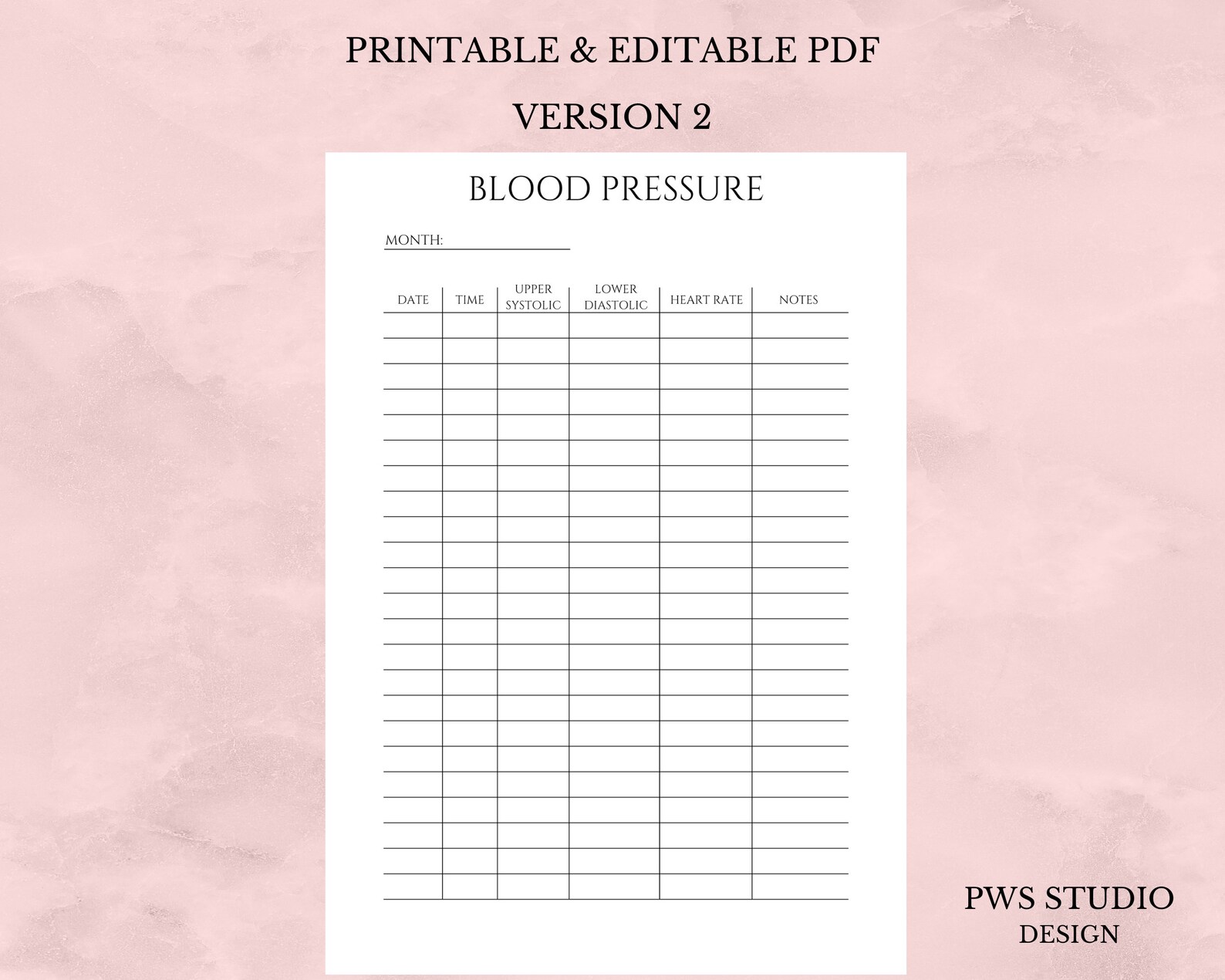 Blood Pressure Log Editable and Printable BP Tracker Daily Blood ...