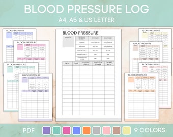 Registro de presión arterial imprimible y editable, rastreador médico, gráfico diario de presión arterial, hoja de presión arterial, PDF