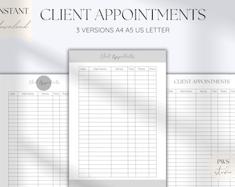 Client Appointment Template Printable Editable Meeting Log Appointment Reminder Client Services Sheet Business Meeting Log Customer Service